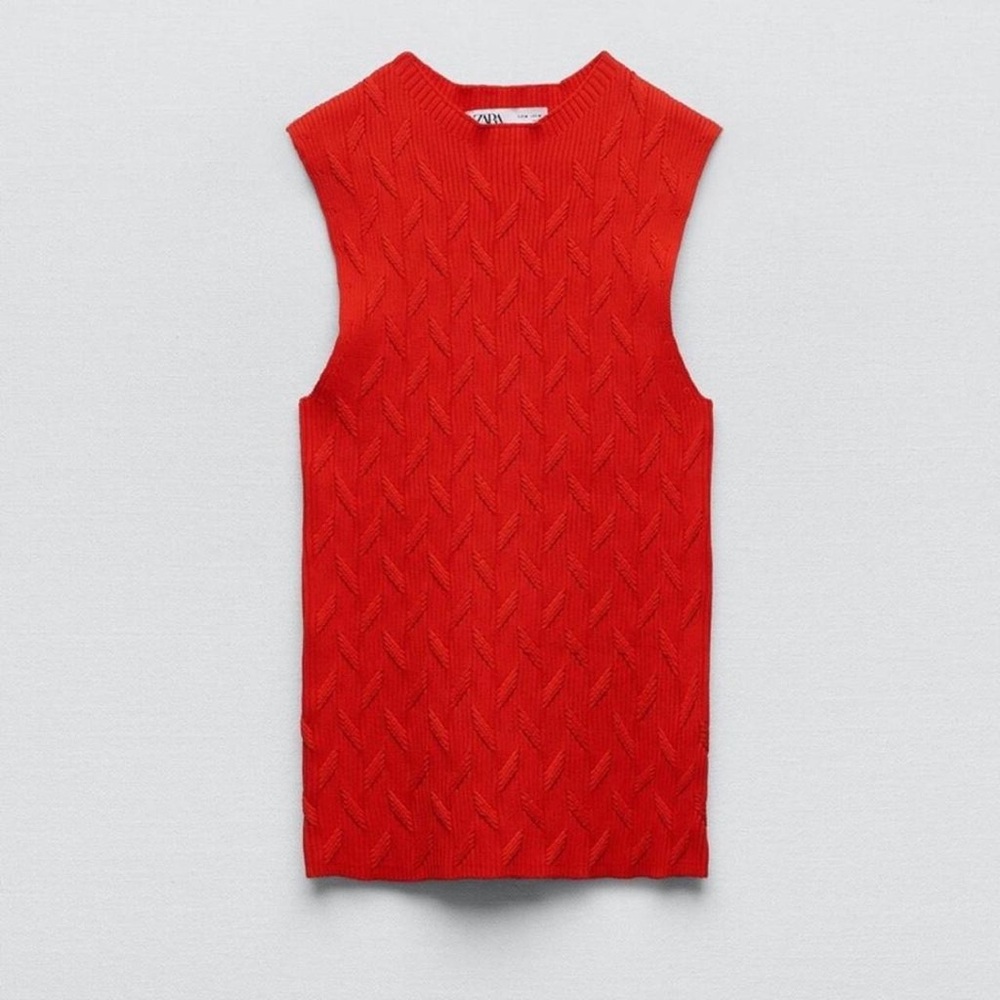 Zara Red Cable Knit Effect Tank Top
